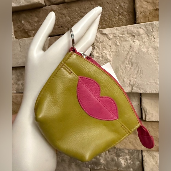 New ILI Kiss green & pink leather small zip pouch - Picture 9 of 11